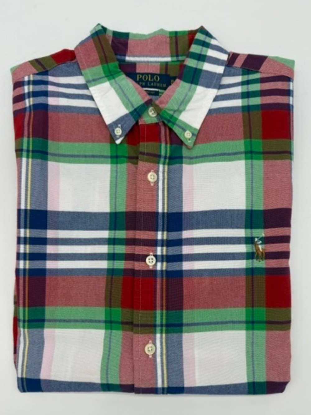 Ralph Lauren Classic Fit Short Sleeve Button Down Paid Cotton Oxford Shirt~XLG~